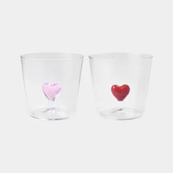New Glas Deco Heart 2 st röd/rosa Dricksglas|Julklappstips