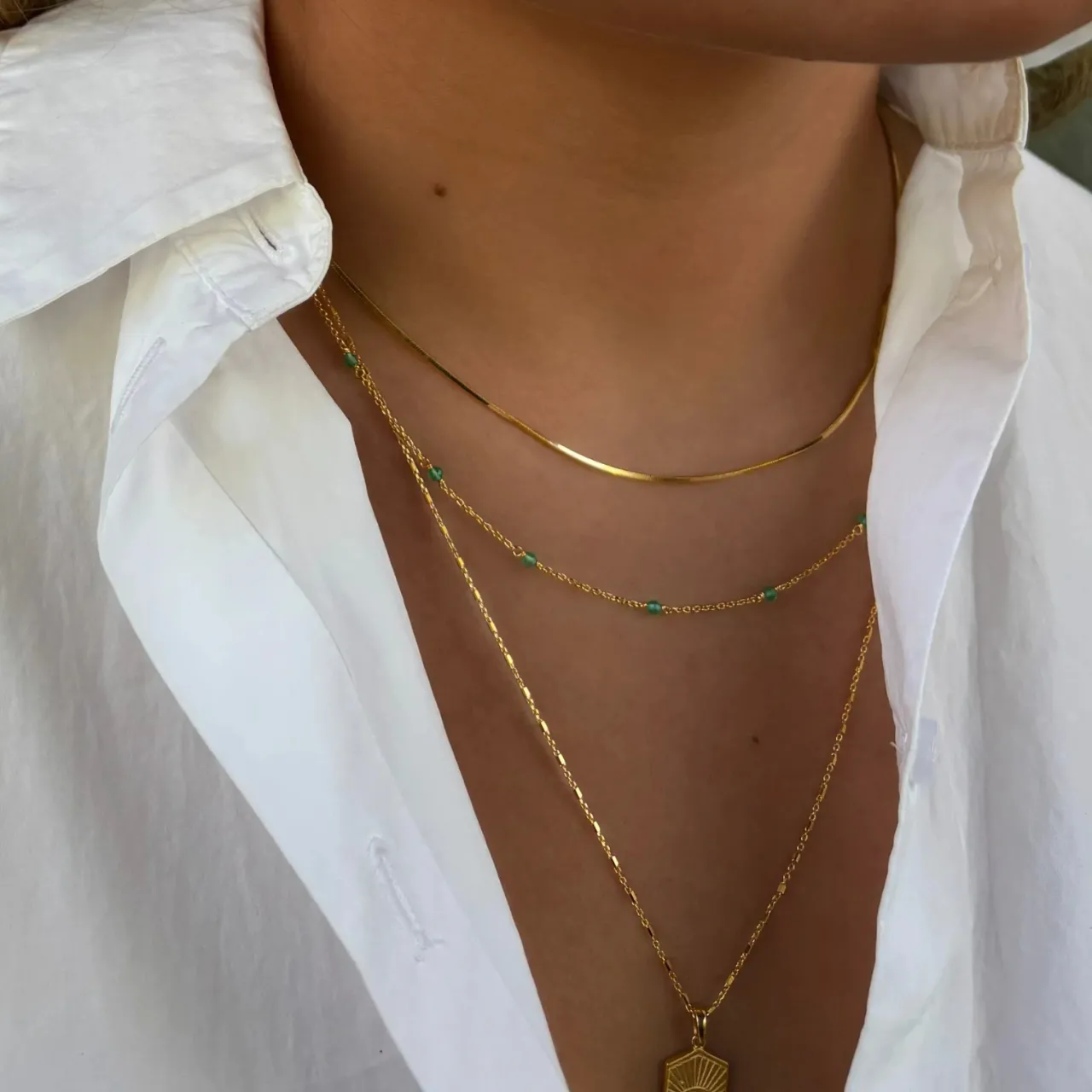 Online Halsband Santa Monica 42cm Grön Guld Halsband Guld|Smycken Dam