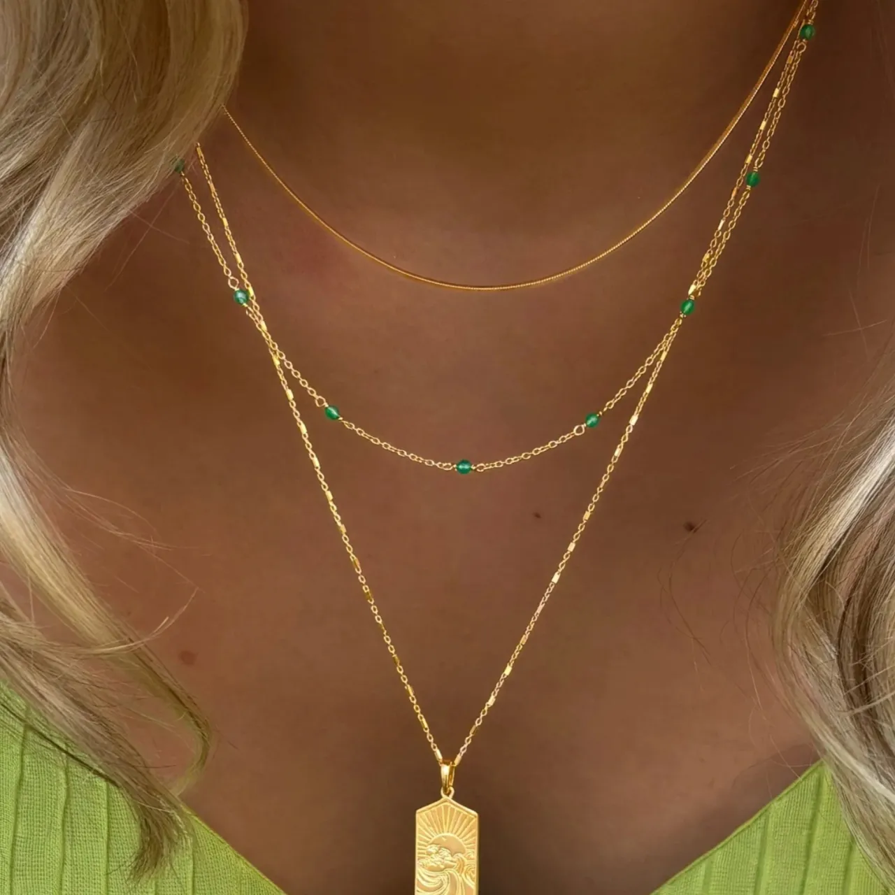 Online Halsband Santa Monica 42cm Grön Guld Halsband Guld|Smycken Dam