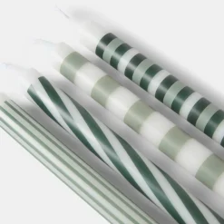 Sale Ljus Randig 4-pack Grön Stearinljus|Adventsljus