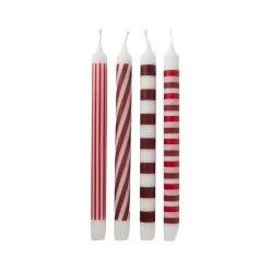 Sale Ljus Randig 4-pack Röd Stearinljus|Adventsljus