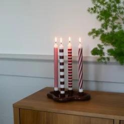 Sale Ljus Randig 4-pack Röd Stearinljus|Adventsljus