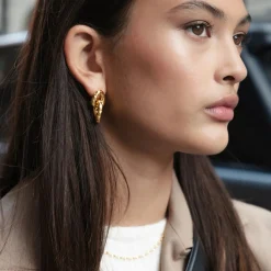 Discount Örhängen Bolded Hammered Links Guld Örhängen Guld|Smycken Dam