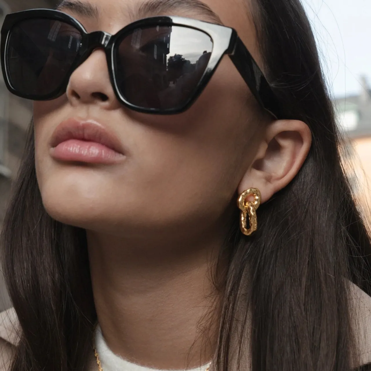 Discount Örhängen Bolded Hammered Links Guld Örhängen Guld|Smycken Dam