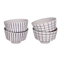 Discount Skål Checks & Stripes 4-p vit/blå Frukostskålar|Dessertskålar