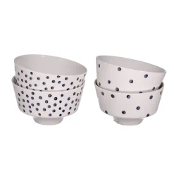 Clearance Skål Dots & Dots 4-p vit/blå Frukostskålar|Dessertskålar