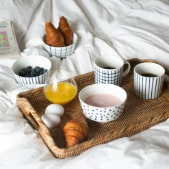 Clearance Skål Dots & Dots 4-p vit/blå Frukostskålar|Dessertskålar