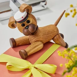 New Träfigur Happy Dog 13,5 cm Ek Barn Barnrum|Träfigurer